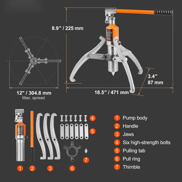 Hydraulinen hammaspyöräväännin, 15 tonnia, 2/3 leuan, pysty- ja vaakasuunnassa, 12" hydraulinen vetin.