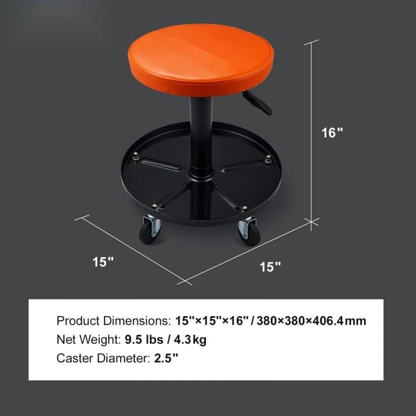 Mekanisk pall, 250 LBS rullande pneumatisk krypgarage, justerbar höjd 22-28 in, vadderad, verktygsbricka, svart+orange.