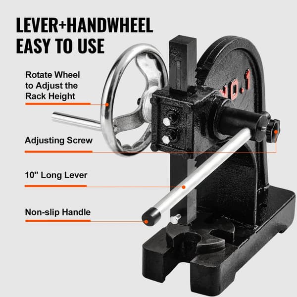 Arbor Press 1 Ton Nitpressmaskin med handhjul, robust gjutjärnsenhet för effektiv pressning.