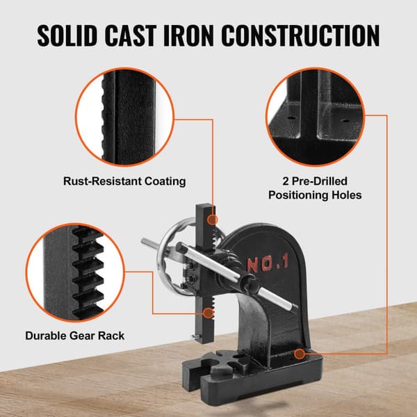 Arbor Press 1 Ton Nitpressmaskin med handhjul, robust gjutjärnsenhet för effektiv pressning.