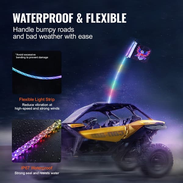 LED-vipuvalo 1 kpl 3FT RGB spiraaliantennivalo kaukosäätimellä ATV UTV RZR:lle