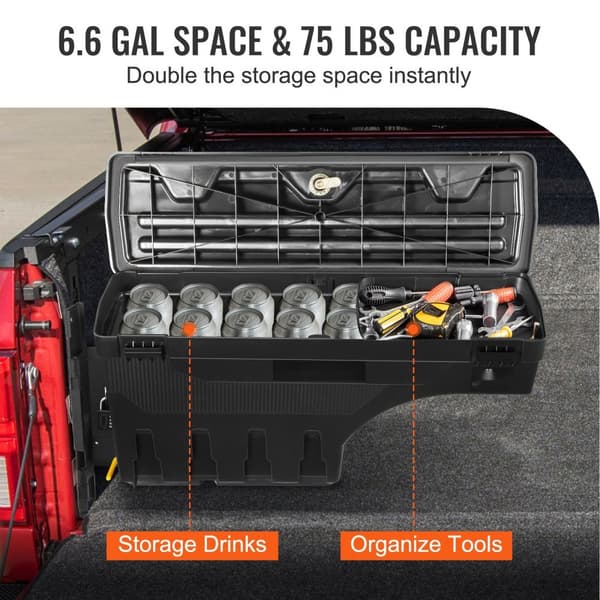 Förvaringslåda för lastbilsbädd, låsbar gunglåda, 6,6 Gal/25 L ABS, vattentät och hållbar, passar Ford F-150 2015-2021.