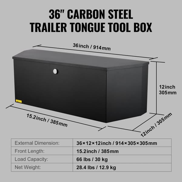 Trailer Tunga Verktyg Förvaringslåda 36 x 12 x 12 tum kolstål + låsnycklar