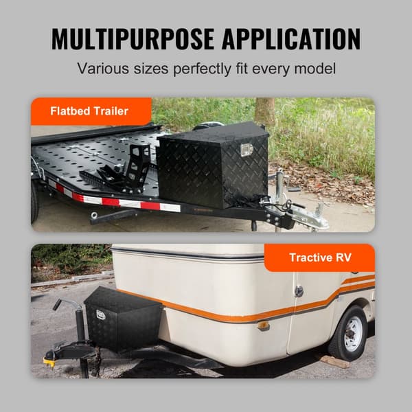 Trailer Tungeboks, Aluminium Diamantplade Værktøjskasse, Robust opbevaringsboks med lås til Pickup, RV og Trailer, 33"x19"x18".
