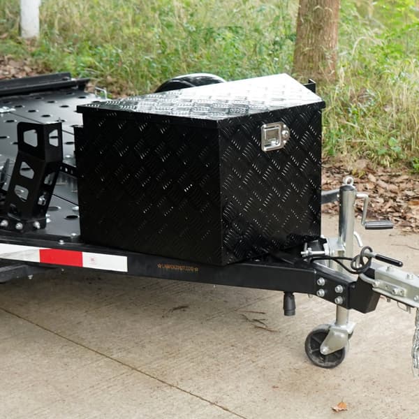 Trailer Tungeboks, Aluminium Diamantplade Værktøjskasse, Robust opbevaringsboks med lås til Pickup, RV og Trailer, 33"x19"x18".
