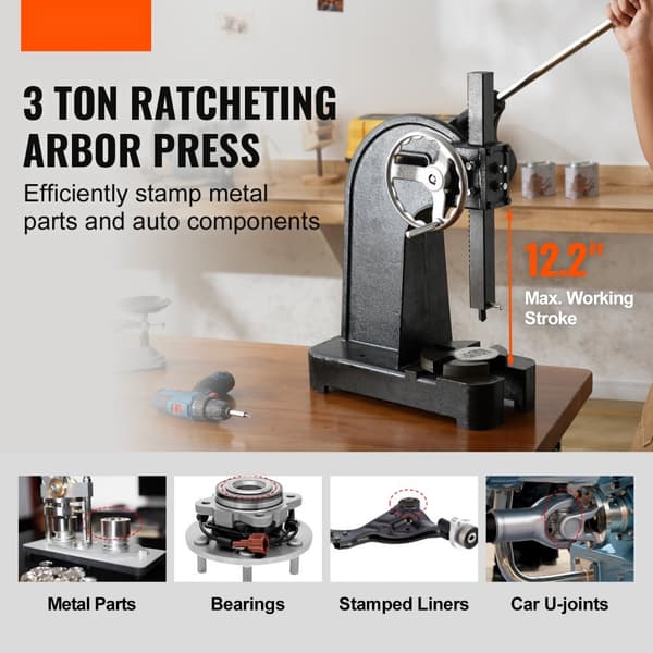 arborpress, 3 ton spärrtyp, manuell skrivbordsstanspress, 12,2" maxhöjd, för stämpling och bockning.