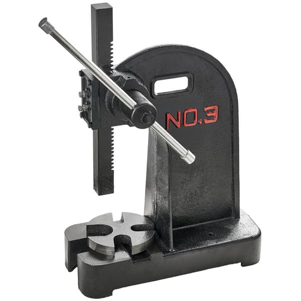 Arborpresse, 3 tons manuel, 12,2" max højde, solid støbejern desktop model til præcision stempling, bukning og formning.