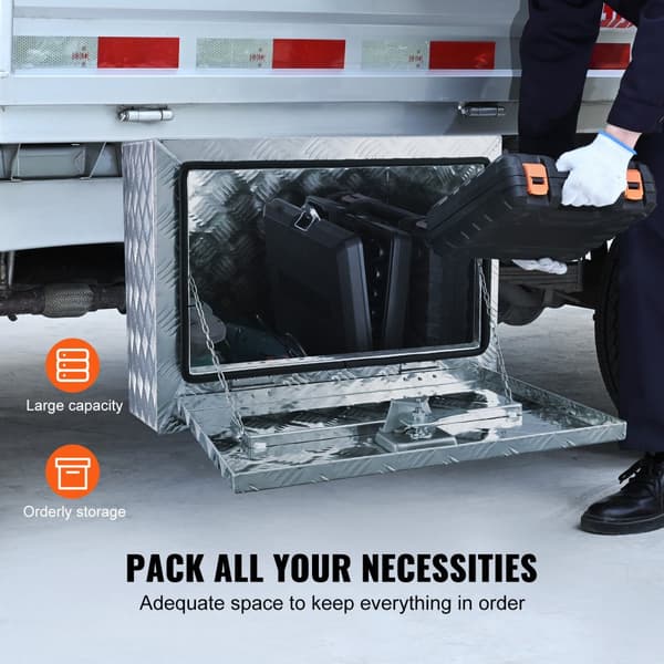 Undervognskasse, 24"×14"×16", robust aluminium diamantplade værktøjskasse med lås, vandtæt traileropbevaring til lastbil og varevogn.