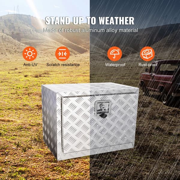 Undervognskasse, 24"×14"×16", robust aluminium diamantplade værktøjskasse med lås, vandtæt traileropbevaring til lastbil og varevogn.