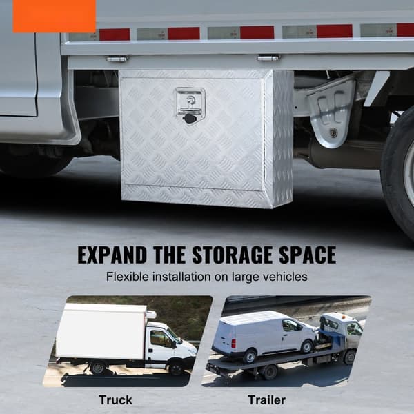 Undervognskasse, 24"×14"×16", robust aluminium diamantplade værktøjskasse med lås, vandtæt traileropbevaring til lastbil og varevogn.
