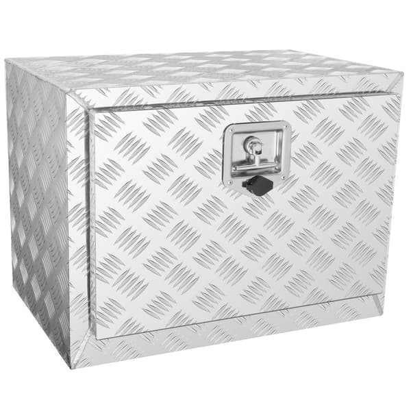 Undervognskasse, 24"×14"×16", robust aluminium diamantplade værktøjskasse med lås, vandtæt traileropbevaring til lastbil og varevogn.