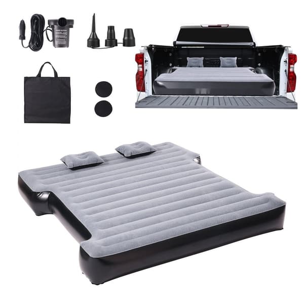 Truckbed luftmadras 5,5-5,8 ft kort seng i fuld størrelse, oppustelig med indbygget pumpe for nem transport og komfort.