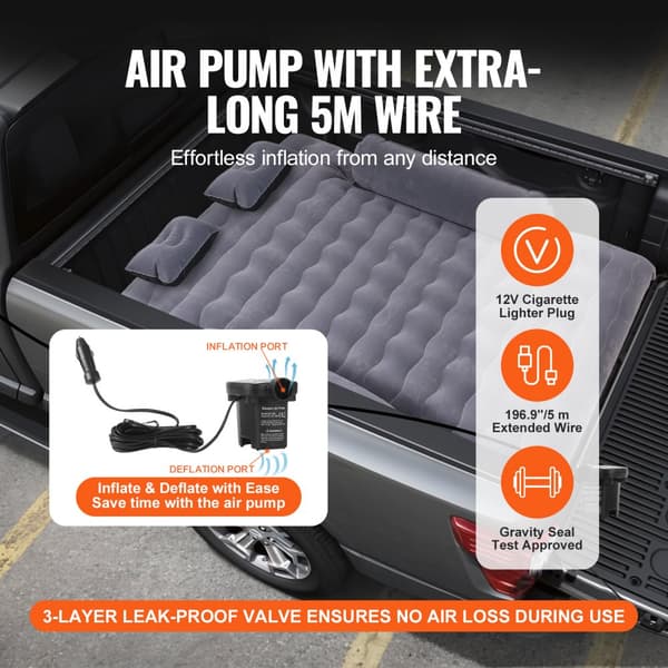 Oppustelig bilmadras til lastbil 6-6,5 fod med pumpe – perfekt til camping og kortere sengepladser.