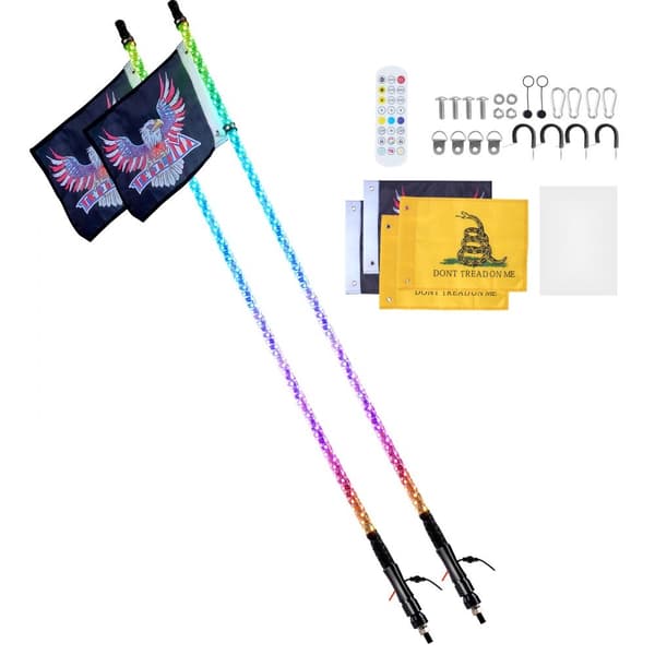 LED Piskelys 2 STK 4FT RGB Spiral Antenne Lys med Fjernbetjening & App til ATV, UTV, RZR.