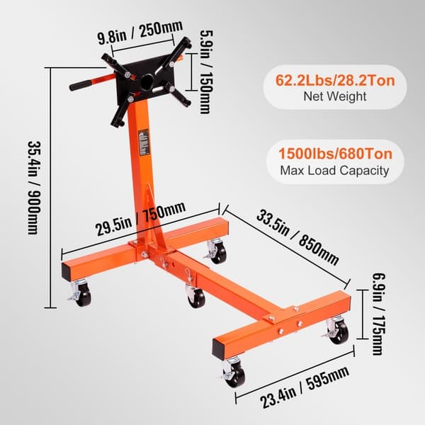 Motorstativ 1500LBS Fällbart Motorlyft Dolly med justerbart monteringshuvud