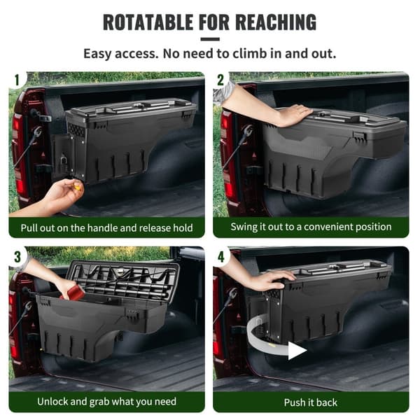 Kuorma-auton sängyn säilytyslaatikko, lukittava kansi, ABS-vesitiivis 6,6 gal/20 L, Dodge Ram 1500 2019-2021.