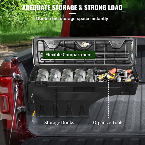 Kuorma-auton sängyn säilytyslaatikko, lukittava kansi, ABS-vesitiivis 6,6 gal/20 L, Dodge Ram 1500 2019-2021.
