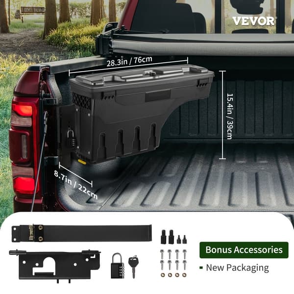 Kuorma-auton sängyn säilytyslaatikko, lukittava kansi, ABS-vesitiivis 6,6 gal/20 L, Dodge Ram 1500 2019-2021.