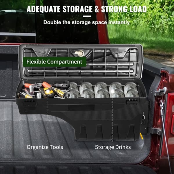 Låsbart truckbäddsförvaringslåda, vattentät ABS, 6,6 Gal/20 L, lösenordshänglås, Dodge Ram 1500 2019-2021, svart.