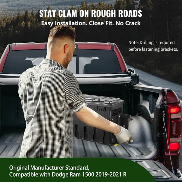 Låsbart truckbäddsförvaringslåda, vattentät ABS, 6,6 Gal/20 L, lösenordshänglås, Dodge Ram 1500 2019-2021, svart.