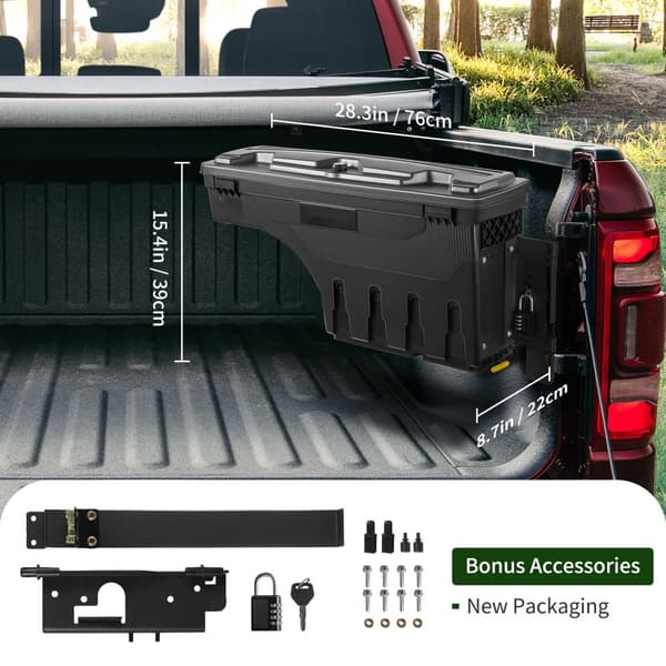 Låsbart truckbäddsförvaringslåda, vattentät ABS, 6,6 Gal/20 L, lösenordshänglås, Dodge Ram 1500 2019-2021, svart.