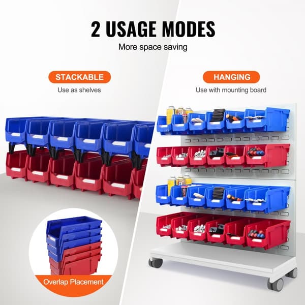 Plastförvaringsfack (11"x5"x5"), hängande, stapelbar, blå/röd, 12-pack, tunga för garderob, kök eller kontor.