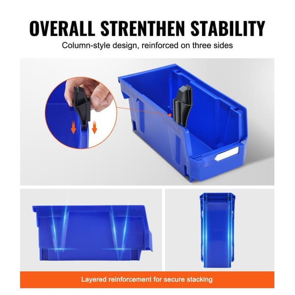 Plastförvaringsfack (11"x5"x5"), hängande, stapelbar, blå/röd, 12-pack, tunga för garderob, kök eller kontor.