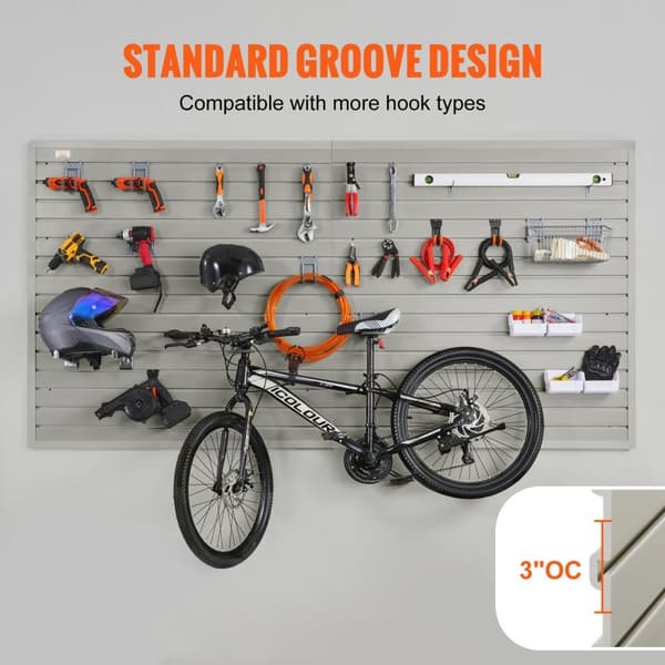 Slatwall-paneler, 4ft x 1ft grå garagevægpaneler (12"H x 48"L) i sæt af 8, robuste til garageopbevaring og detaildisplay.