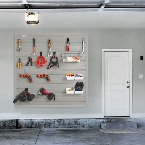 Slatwall paneler, 4 ft x 1 ft grå garagepaneler (sæt med 4) - slidstærk vægorganisator til garage og butik. Ideel til opbevaring!
