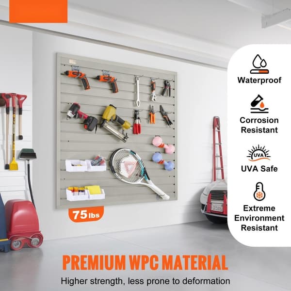 Slatwall paneler, 4 ft x 1 ft grå garagepaneler (sæt med 4) - slidstærk vægorganisator til garage og butik. Ideel til opbevaring!