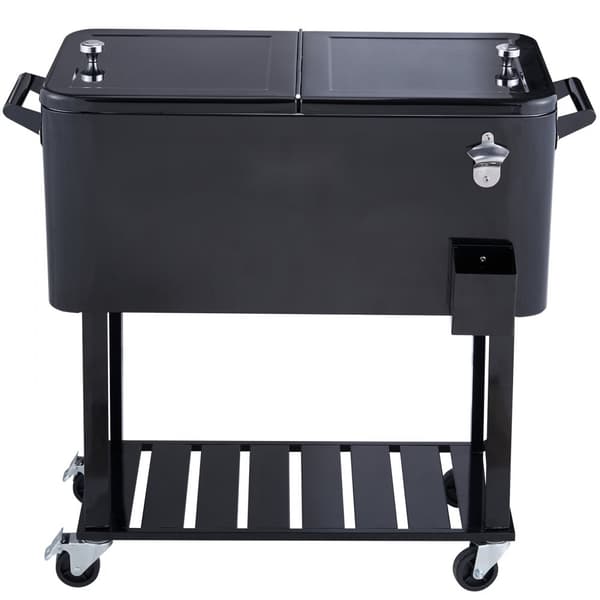 Rolling Ice Chest - 80 litran kannettava baarijäähdytin pyörillä, pullonavaaja, musta, täydellinen juhliin ja uima-altaalle.