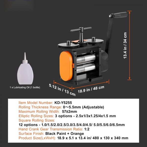 Valseværk til smykker: 2,24"/57 mm, 1:2 gearforhold, 3-i-1 multi-funktionelt. Justerbar pressetykkelse fra 0-5,5 mm til metaltråd.