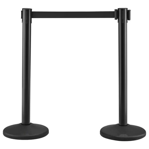 Crowd Control-stolpar, 2-pack med 6,5 FT infällbart svart bälte, plaststolpe för fest, flygplats och utställningar.