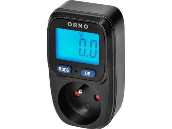 Orno Wattmeter, energikalkulator med bakgrunnsbelyst LCD-display, sort