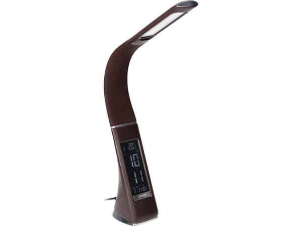 Orno DOLOMIT LED 5W skrivebordslampe, skrivebordslampe med vekkerklokke, 400lm, 4000K, brun
