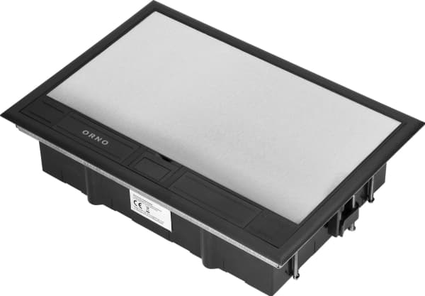 Orno Golvbox för modulära uttag 8 x 45x45 mm eller 16 x 22,5x45 mm, lock: rostfritt stål, svart
