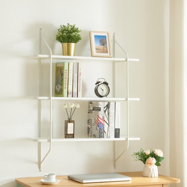 Vägghylla Østfold 100x80x21 cm stål vit [en.casa]