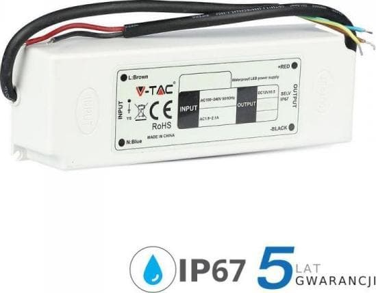 V-TAC LED-strømforsyning V-TAC 60W 12V 5A IP67 hermetisk EMI-filter VT-22065 5 års garanti