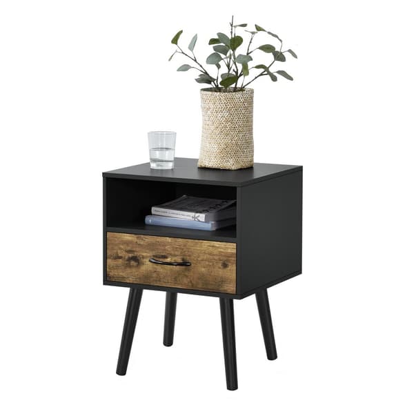 Sängbord Gävle set om 2 mörk träfärg svart 57x42x40 cm [en.casa]