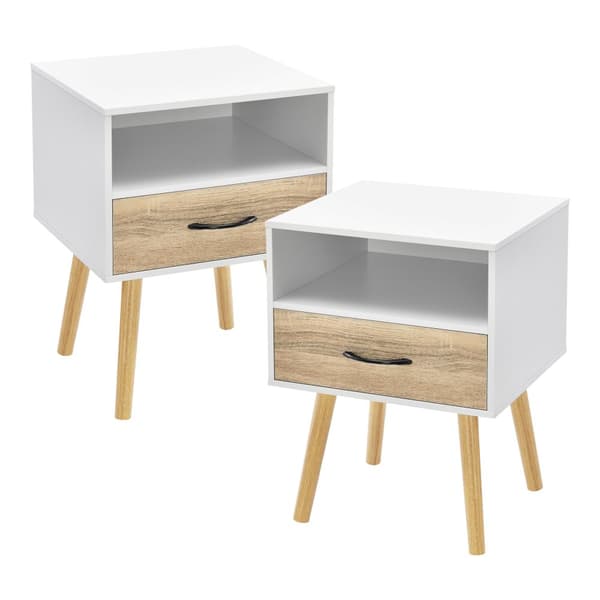 Sängbord Gävle set om 2 ekfärg vit 57x42x40 cm [en.casa]