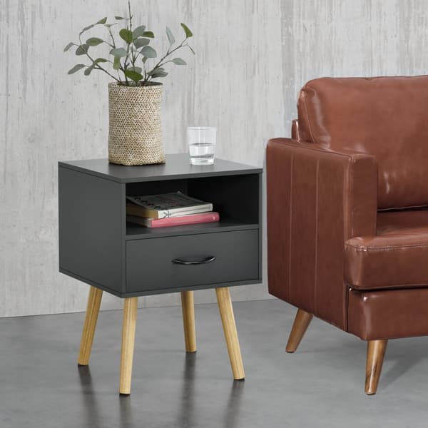 Sängbord Gävle set om 2 mörkgrå 57x42x40 cm [en.casa]