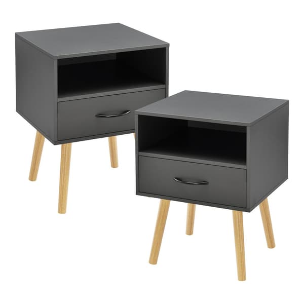Sängbord Gävle set om 2 mörkgrå 57x42x40 cm [en.casa]