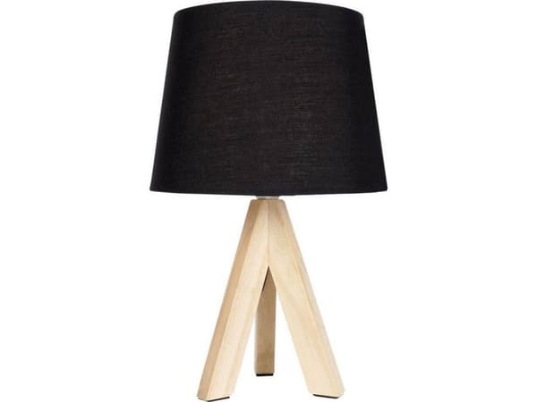 Lampa stołowa Ambiance Lampa stołowa z kloszem abażurem lampka nocna czarna drewniana 30x14cm