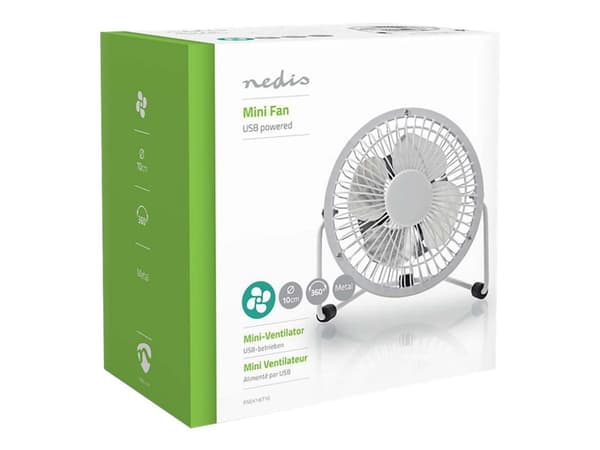 Nedis FNDK1WT10, Kotitaloustuuletin lavoilla, Valkoinen, Taulukko, Metalli, 10 cm, 1 m