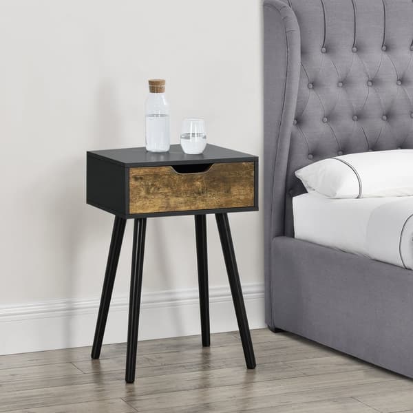 Sängbord Östersund set om 2 svart mörk träfärg 60x40x29,5 cm [en.casa]