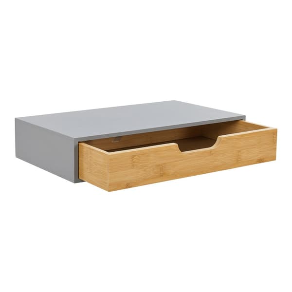 Vägghylla Bokn set om 2 grå bambu 40x24x8 cm [en.casa]