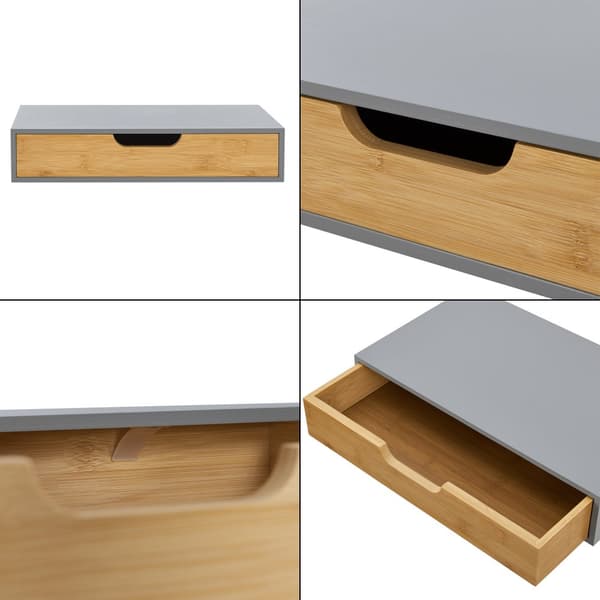 Vägghylla Bokn set om 2 grå bambu 40x24x8 cm [en.casa]