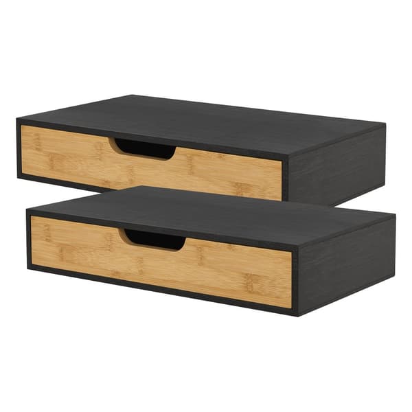 Vägghylla Bokn set om 2 bambu svart 40x24x8 cm [en.casa]