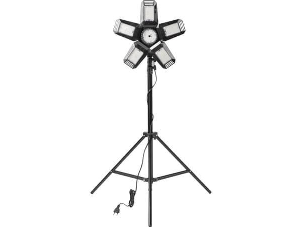 Orno RIGEL LED-lyskaster: sammenleggbar 5-fløyet verkstedlampe 55W + stativ + adapter