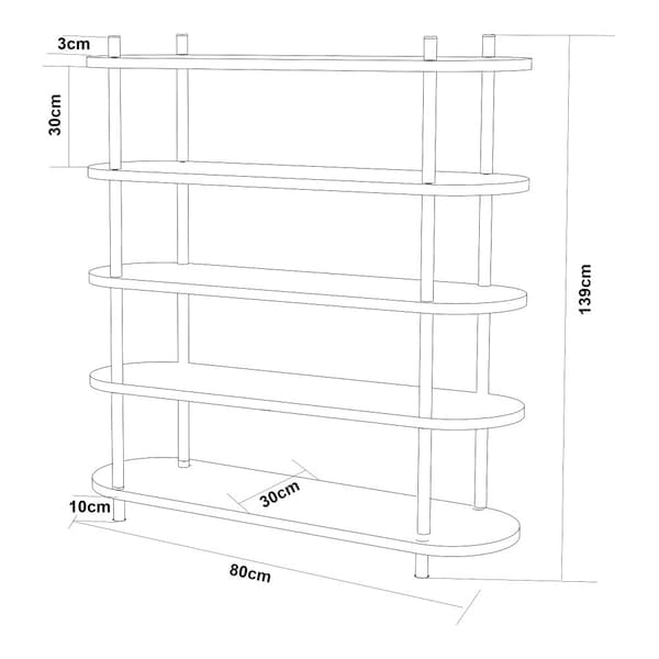 Bokhylla Øvre 139x80x30 cm svart 5 hyllplan [en.casa]